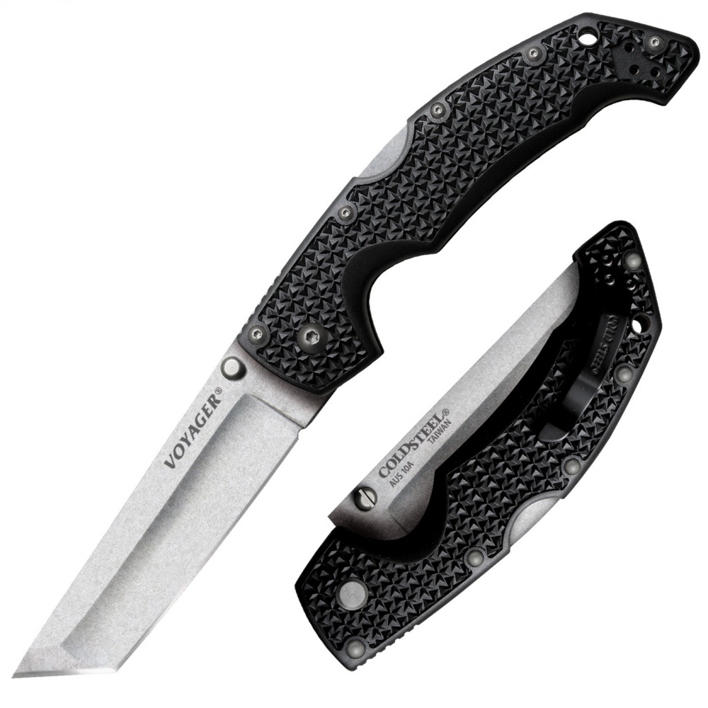 Складной нож Cold Steel Voyager Large Tanto, сталь AUS-10A, тактический нож, рукоять Griv-Ex черный