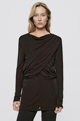 Massimo Dutti Блузка с длинными рукавами и драпировкой - Limited Edition, коричневый