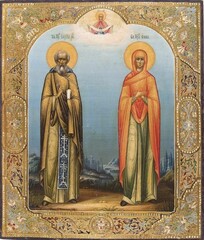 Сергий Радонежский святой преподобный игумен и преподобная Анна. Деревянная икона на левкасе