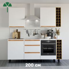 Кухня Валенсия 200 см со столешницей (7 модулей) / белый ЛДСП, массив дуба