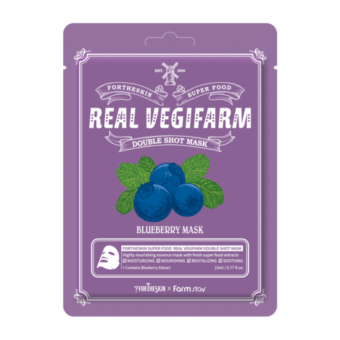 [FORTHESKIN] Тканевая маска для лица ЧЕРНИКА FORTHESKIN SUPER FOOD REAL VEGIFARM DOUBLE SHOT MASK - Blueberry Mask, 23 мл