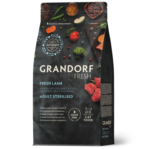 Grandorf Fresh сухой корм для стерилизованных кошек свежее мясо ягненка с бататом 2кг