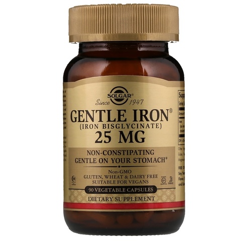 Solgar, Gentle Iron, 25 мг, 90 растительных капсул