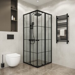 Душевое ограждение Niagara Eco (80х80х190) квадрат, черный, стекло клетка