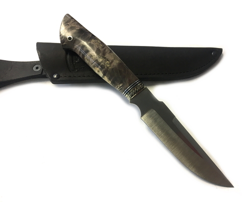 Нож подарочный Турист, Bohler S390, стаб. карельская береза, литье мельхиор