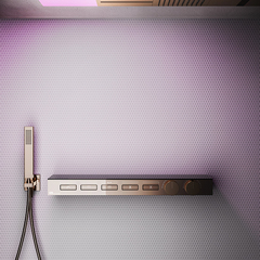 Gessi Hi-Fi 63028#030 Термостат для душа, с вкл. до 5 источников одновременно (внешняя часть), с полкой из черного мат. стекла, цвет: Copper PVD фото