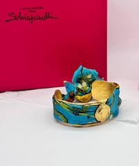 53344 - Браслет манжета широкий в стиле Schiaparelli с ленточкой твилли