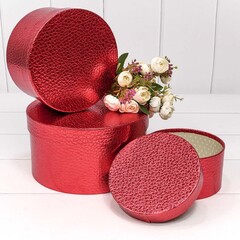 Цилиндр одиночный, Текстура кожи, Металлик Красный, 14*14*7,5 см, 1 шт.