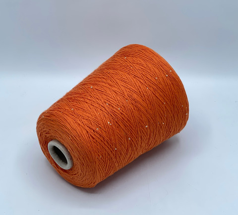 Бобинная пряжа, Cotone Paillettes, 500м, 97% Хлопок, 3% Полиэстер(пайетка), Морковный сок. 40724