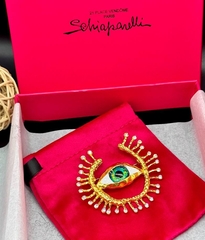 Крупная брошь ГлАЗ (EYE Green) с эмалью в стиле Schiaparelli