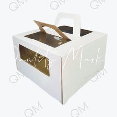 Коробка для торта с окошком и ручками 22*22*15 см (белая), 50 шт