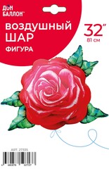 Шар К Фигура, Цветок, Роза акварельная, Красный, 32''/81 см, 1 шт.