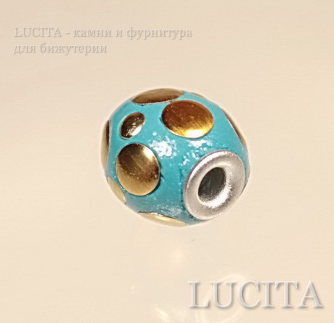 Бусина "Индонезийская" ручной работы голубая с золотом, 13-15 мм ()