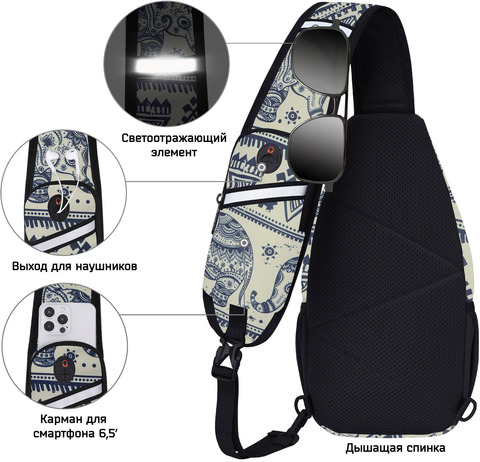 Картинка рюкзак однолямочный Nevo Rhino 8999-1-NW Lucky Elephant - 6