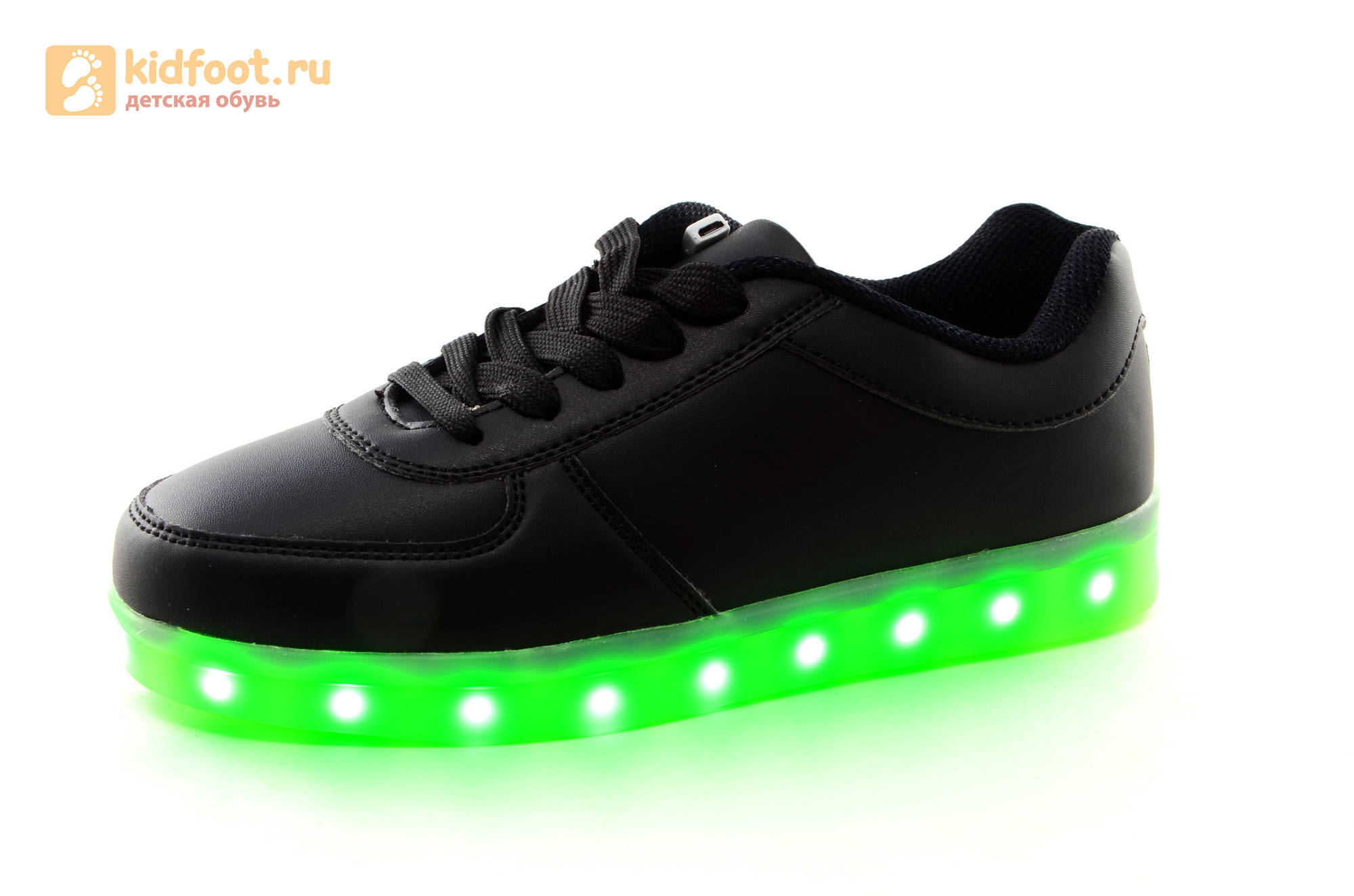 Светящиеся кроссовки с USB зарядкой Fashion (Фэшн) на шнурках, цвет черный, светится вся подошва