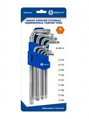 Набор ключей угловых удлинённых КОБАЛЬТ Tamper TORX: T10, T15, T20, T25, T27, T30, T40, Т45, Т50, CR-V, подвес (924-016)