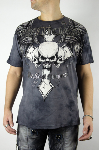 Affliction | Футболка мужская Fedor Emelianenko Signature Tee Charcoal LAST EMPEROR A606CH перед на модели