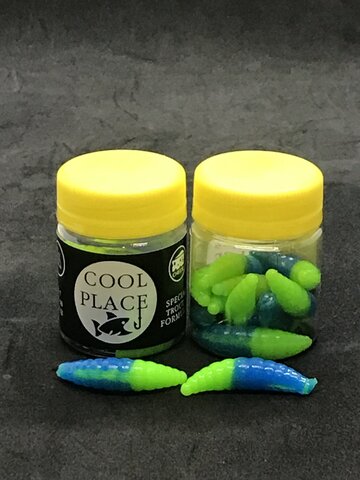 Форелевая силиконовая приманка COOL PLACE MAGGOT 1.6 цвет СИНЕ-ЗЕЛЕНЫЙ СЫР продажа от 2 шт.