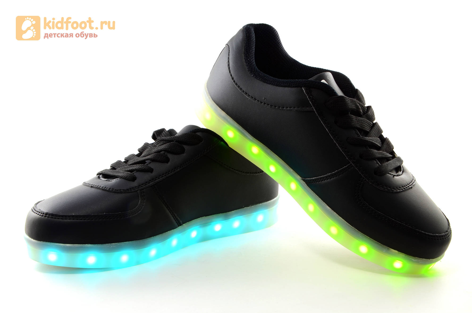 Светящиеся кроссовки с USB зарядкой Fashion (Фэшн) на шнурках, цвет черный, светится вся подошва