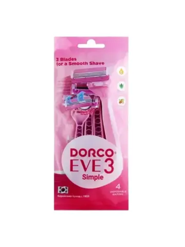 DORCO EVE 3 Simple однораз.станок 4шт.плав.гол.с 3лезв. увл.п,прорез.ручка (Ю.Корея)