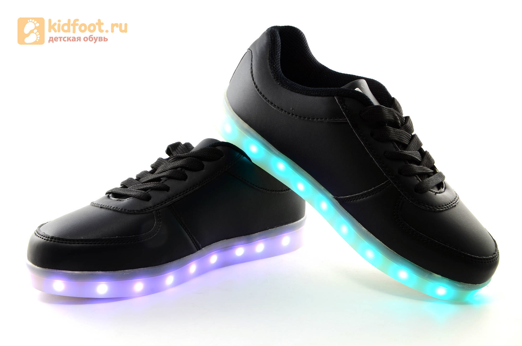 Светящиеся кроссовки с USB зарядкой Fashion (Фэшн) на шнурках, цвет черный, светится вся подошва