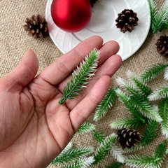 Еловые лапки искусственные, МИНИ, Бело - зеленые, декор зимний, рождественский, 5,5-6 см, набор 100 шт.