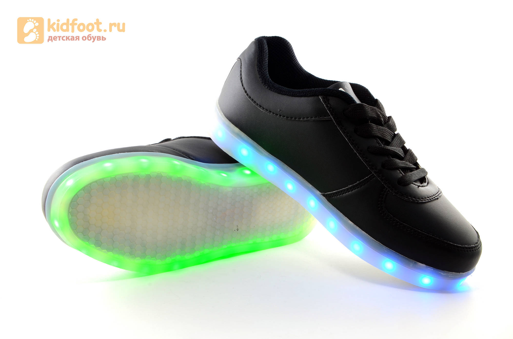 Светящиеся кроссовки с USB зарядкой Fashion (Фэшн) на шнурках, цвет черный, светится вся подошва