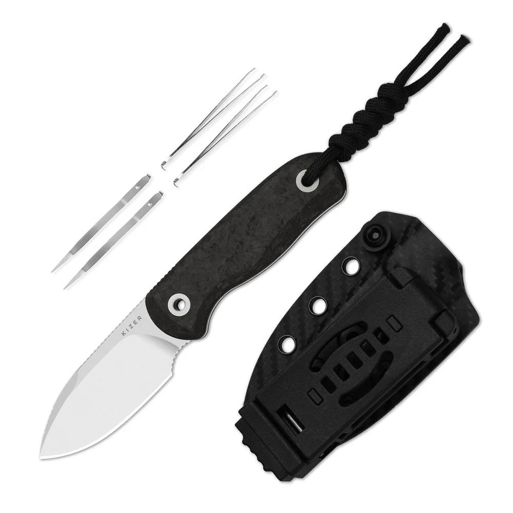 Туристический нож Kizer Drop Bear fixed, сталь M390, рукоять Carbon Fiber