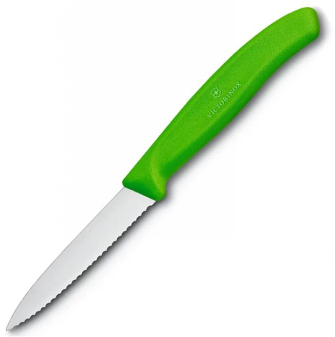 Нож Victorinox для очистки овощей, лезвие 8 см волнистое, зеленый