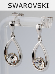 Серьги-капли Белла с белыми кристаллами Swarovski в родии