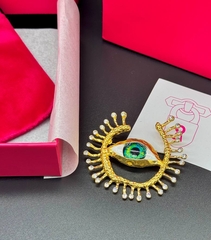 Крупная брошь ГлАЗ (EYE Green) с эмалью в стиле Schiaparelli