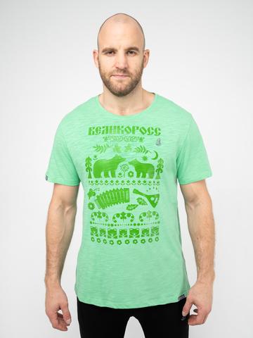 Футболка «Лесная Сказка» мятного цвета с круглым вырезом мужская