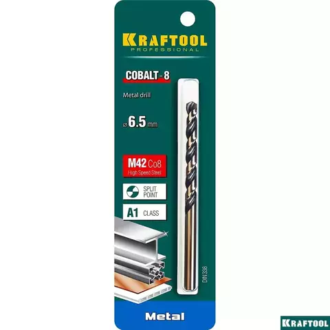 KRAFTOOL COBALT-8, 6.5 х 101 мм, сталь М42, HSS-Co(8%), сверло по металлу (29656-6.5)