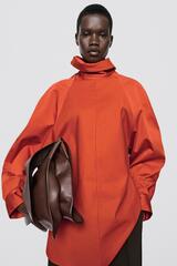 Massimo Dutti Рубашка оверсайз из поплина с высоким воротником - Limited Edition, цвет жженого апельсина