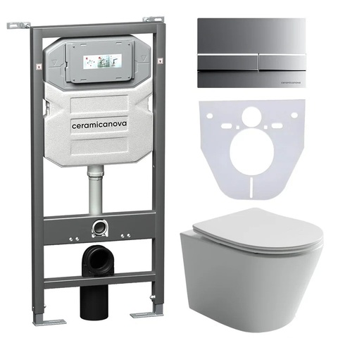 Ceramica Nova CN6000_1002M_1000 Комплект: Подвесной унитаз + Шумоизоляционная панель для инсталляции + Система инсталляции для унитазов с кнопкой смыва