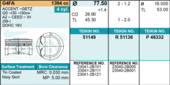 ПОРШЕНЬ 0,5 GAMMA 1,4 G4FA i30 FD, SOLARIS, CEED ED, RIO QB TEIKIN 77,5 1,2-1,2-2,0 (+ПАЛЕЦ)