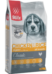 Сухой корм для щенков Blitz PUPPY CHICKEN & RICE для щенков все пород, курица и рис, 15 кг