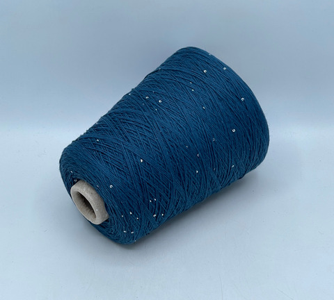Бобинная пряжа, Cotone Paillettes, 450м, 97% Хлопок, 3% Полиэстер(пайетка), Море. 40709