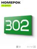 Номер на дверь 302, табличка на дверь для офиса, квартиры, кабинета, аудитории, склада, зеленая 120х70 мм, Айдентика Технолоджи