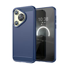 Мягкий чехол синего цвета в стиле карбон на Huawei Pura 70, мягкий отклик кнопок, серия Carbon от Caseport