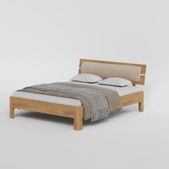 Кровать 200x200, Баямо, массив дуба срощенный, мягкое изголовье светлое, натуральный