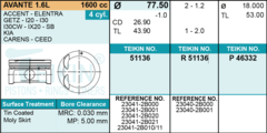 ПОРШЕНЬ 0,5 GAMMA 1,6 G4FC ELANTRA HD, i30 FD, SOLARIS, CEED ED, CERATO TD, RIO QB TEIKIN 77.5 1,2-1,2-2,0 (+ПАЛЕЦ)