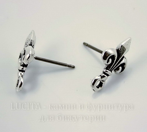 Пуссеты - гвоздики TierraCast "Fleur-de-Lys" 14х9 мм (цвет-античное серебро)(без заглушек), пара