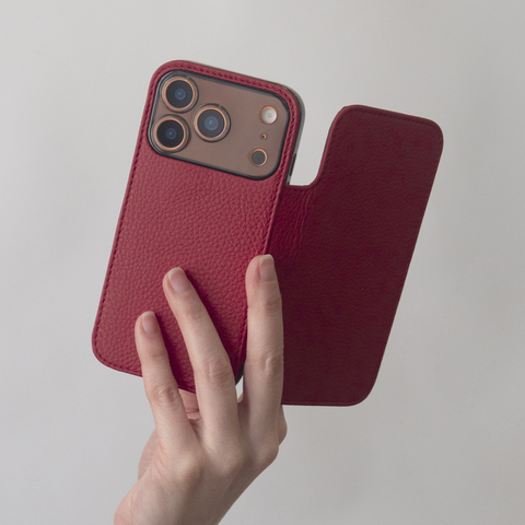 Чехол-книжка для iPhone 17 Pro - кожа теленка, красный