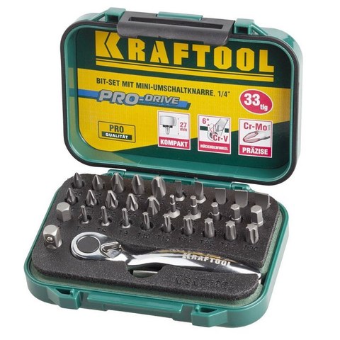 KRAFTOOL 33 шт, набор бит с мини-трещоткой (26157-H33)