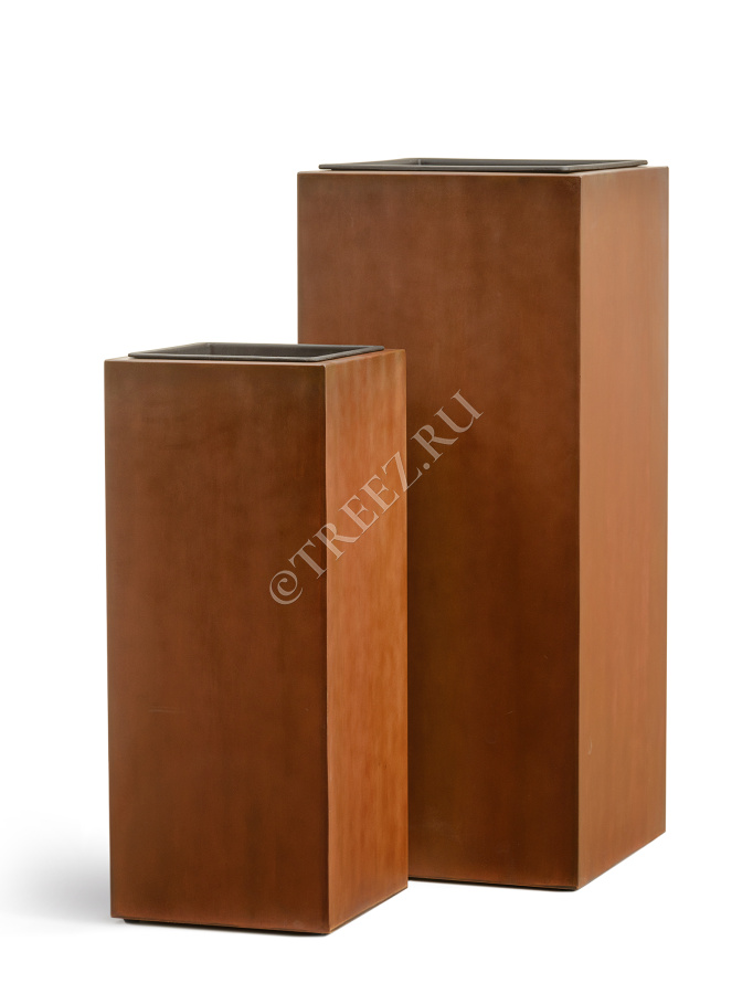Кашпо TREEZ Effectory - Corten Steel - Высокий куб - Кортеновская сталь - Бархатистая окись