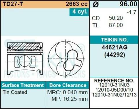 Поршень двигателя TEIKIN 44621AG STD (4шт/упак)