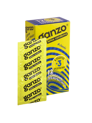 Презервативы Ganzo, classic, классические, латекс, двойная смазка, 18,5 см, 5,2 см, 15 шт.