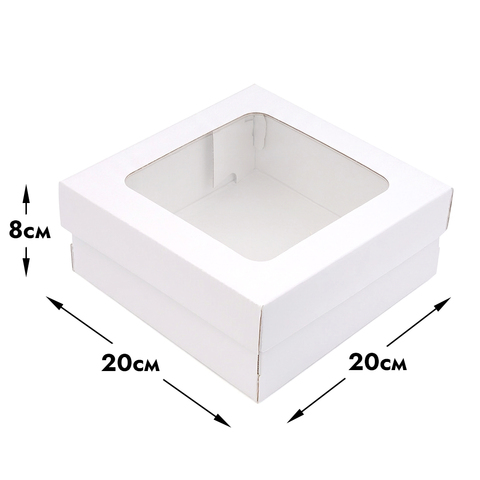 Коробка для кейтеринга 20x20x8 см, белая с окном