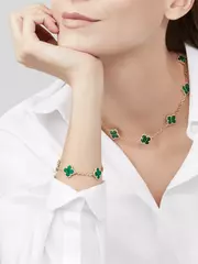 Колье Trendy с малахитом в лимонной позолоте 10 мотивов клевер
